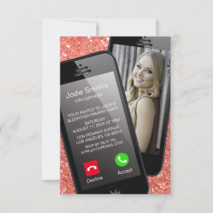 Selfie Phone Photo Teenager Pink Girl Birthday Invitation