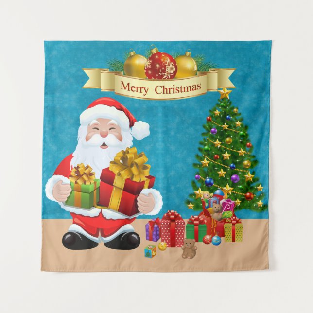 Selfie Photo Christmas Santa Tree Kids Backdrop Tapestry (Front)