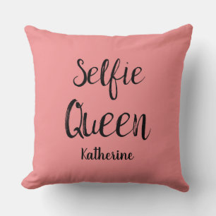 Selfie Queen Name Personalised Coral Orange Cushion