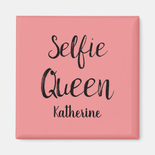 Selfie Queen Name Personalised Coral Orange Magnet