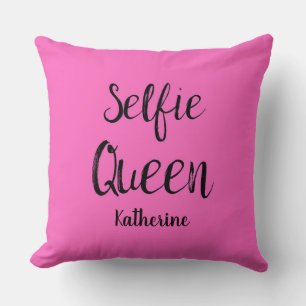 Selfie Queen Name Personalised Fuchsia Hot Pink Cushion