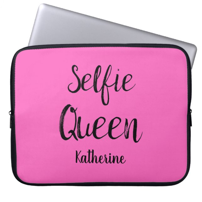 Selfie Queen Name Personalised Fuchsia Hot Pink Laptop Sleeve (Front)