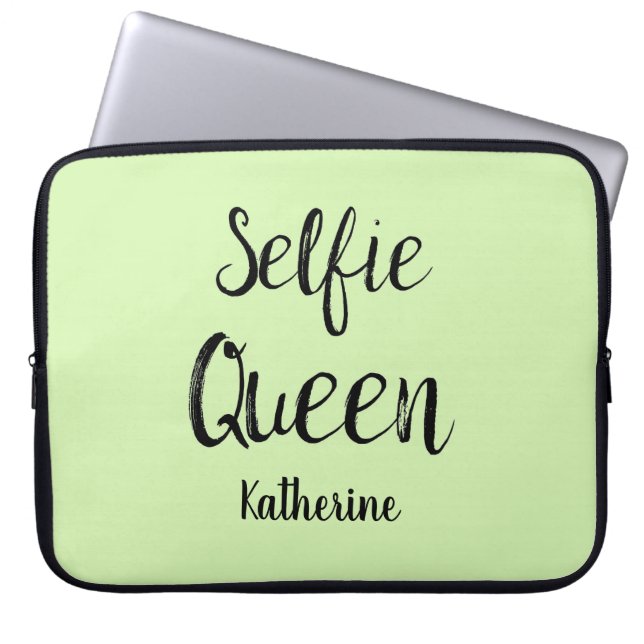 Selfie Queen Name Personalised Lime Green Laptop Sleeve (Front)