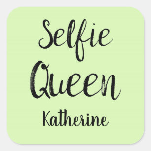 Selfie Queen Name Personalised Lime Green Square Sticker