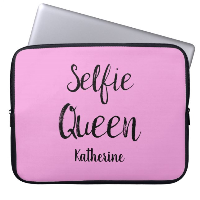 Selfie Queen Name Personalised Pink Laptop Sleeve (Front)