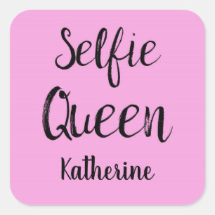 Selfie Queen Name Personalised Pink Square Sticker