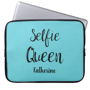 Selfie Queen Name Personalised Turquoise Blue Laptop Sleeve