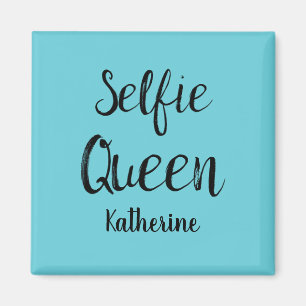 Selfie Queen Name Personalised Turquoise Teal Blue Magnet