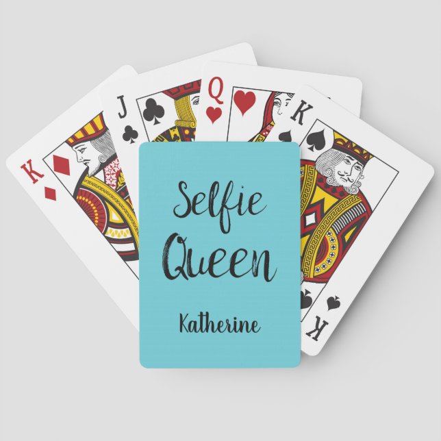 Selfie Queen Name Personalised Turquoise Teal Blue Playing Cards (Back)