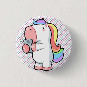 Selfie Rainbow Unicorn Polka Dot 3 Cm Round Badge