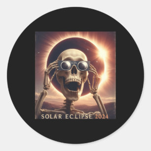 Selfie Skeleton Kids Mens Solar Eclipse Classic Round Sticker