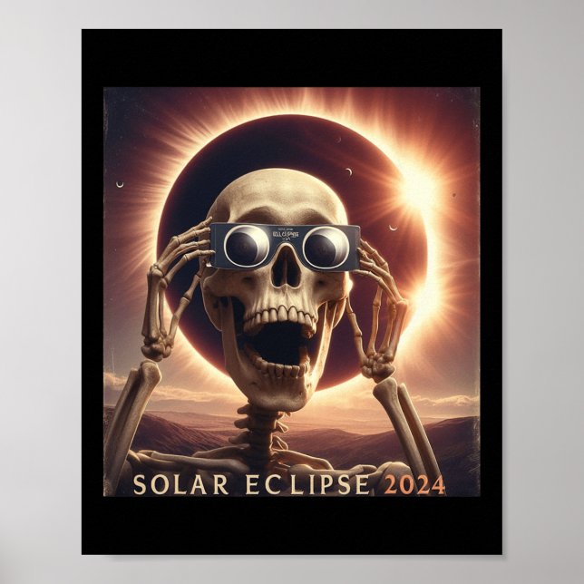 Selfie Skeleton Kids Mens Solar Eclipse  Poster (Front)