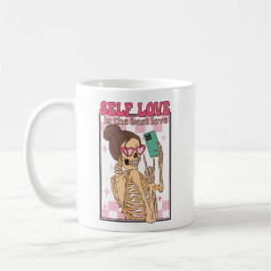 Selfie Skeleton Self Love is Best Retro Valentine Coffee Mug