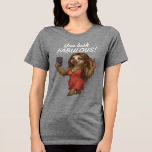 Selfie Sloth – Fabulous in Floral Tri-Blend Shirt