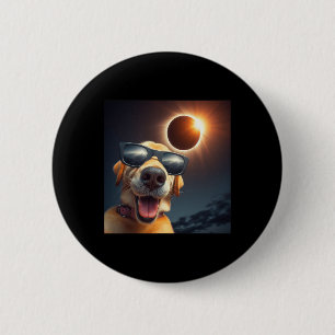 Selfie Solar Eclipse Wearing Gles Fun Dog Lovers 6 Cm Round Badge