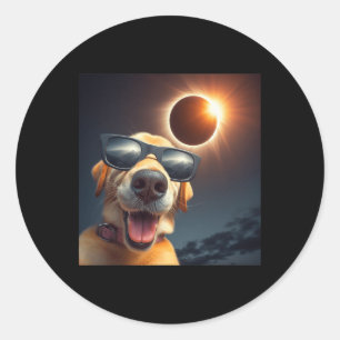 Selfie Solar Eclipse Wearing Gles Fun Dog Lovers Classic Round Sticker