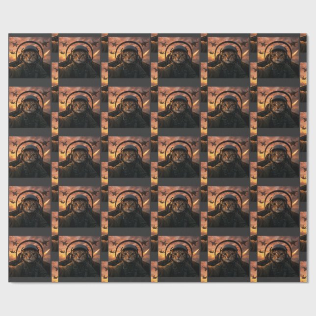 Selfie Squad Cat Funny Fighter Pilot Meme Cat Gen  Wrapping Paper (Flat)