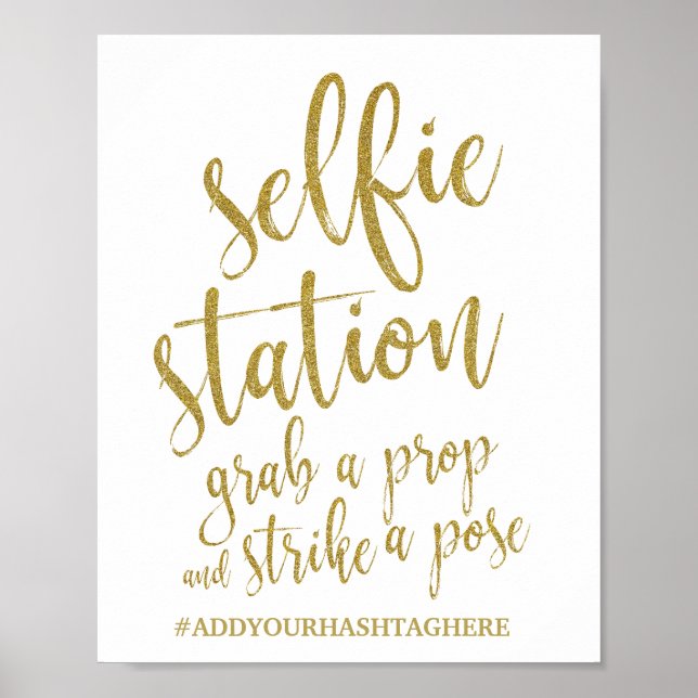 Selfie Station Gold Glitter 8x10 Wedding Sign (Front)