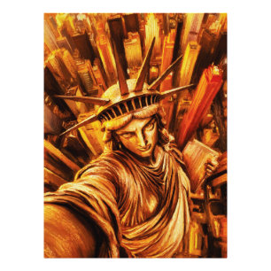 Selfie-Style Statue of Liberty Oil Painting Photo Print