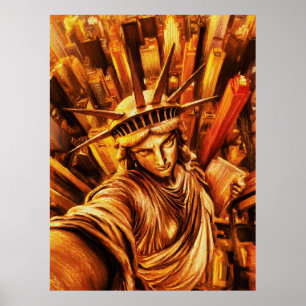 Selfie-Style Statue of Liberty Oil Painting  Poster