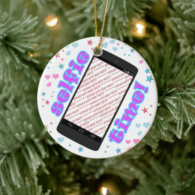 Selfie Time! Smart Phone Shape Photo Frame Ceramic Ornament (Tree)