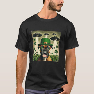 Selfie UFOs Boxer Dog Kids Mens Womens St Patricks T-Shirt
