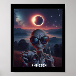 Selfie With Solar 2024 Eclipse Wearing Gles Retro Poster