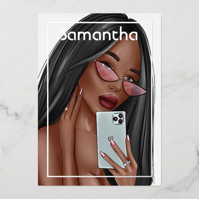 Selfie Woman Birthday Party Foil Invitation (Front)