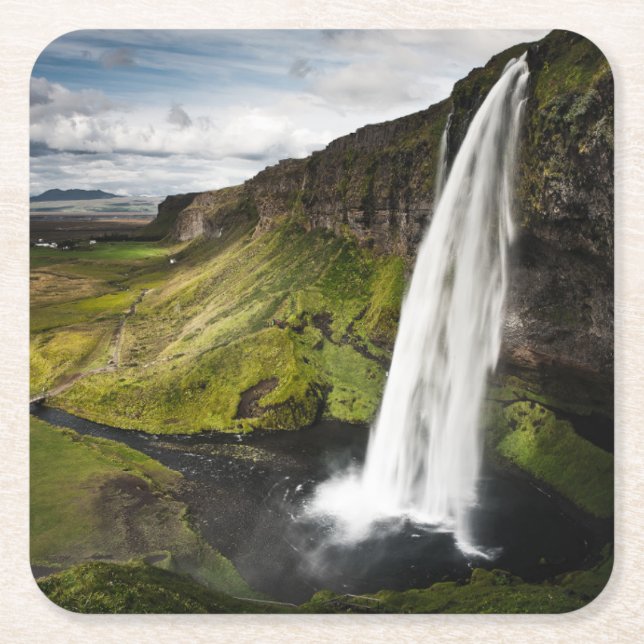 Seljalandsfoss Waterfall | Iceland Square Paper Coaster (Front)