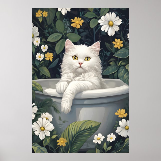 Selkirk Rex In Bathtub Poster, Funny Cat Poster (Front)