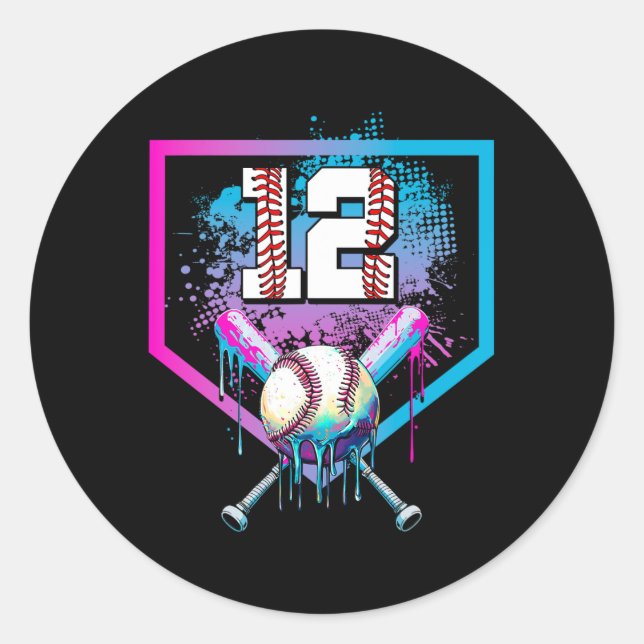 Sell Drip 12th Birthday Home Plate Boy Youth 12 Ye Classic Round Sticker (Front)