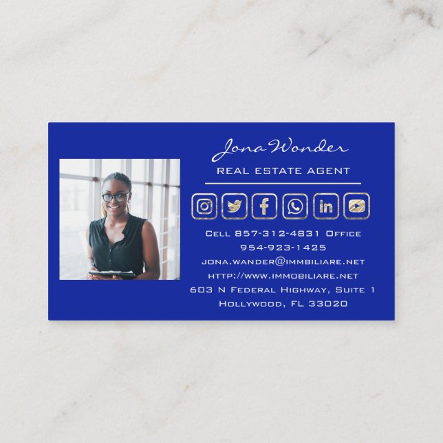Sell House Social Media Logo Gold Photo Custom Business Card (Back)