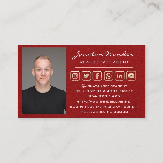Sell House Social Media Logo Real Estate Agent Red Business Card (Back)