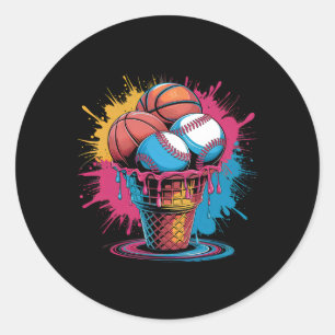 Sell Sketll Ice Cream Watercolor Sports Art Classic Round Sticker