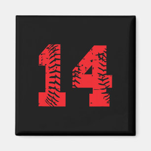 Sell Softll Player Number #14 Red Grunge Lucky Num Magnet