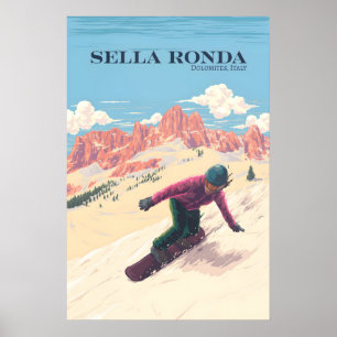 Sella Ronda Ski Circuit Italy Snowboarding Travel Poster