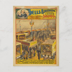 Sells Brothers Zoological Marvels Circus Poster Postcard