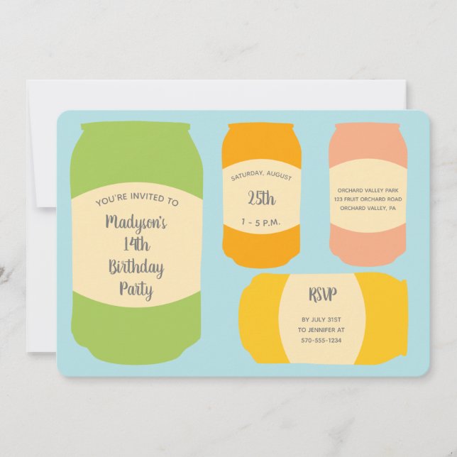 Seltzer Soda Cans Summer Birthday Party Invitation (Front)