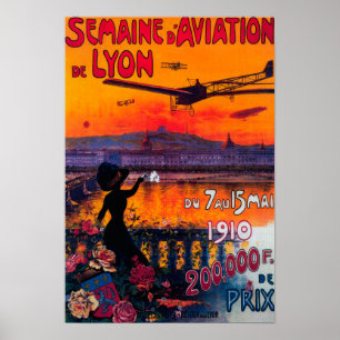 Semaine d' Aviation De Lyon Vintage Poster