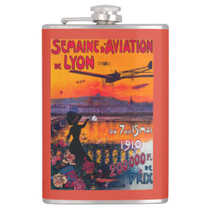 Semaine d' Aviation De Lyon Vintage Poster Hip Flask