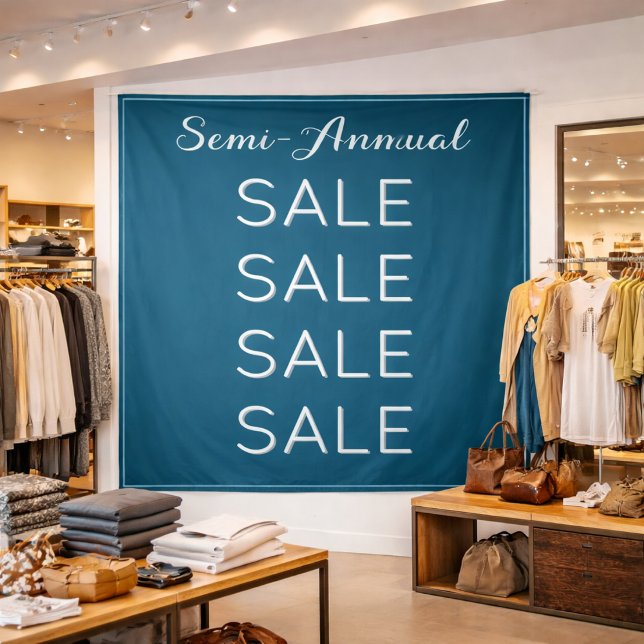 Semi Annual Sale Retail Banner Custom Blue Mall  Tapestry (Creator Uploaded)