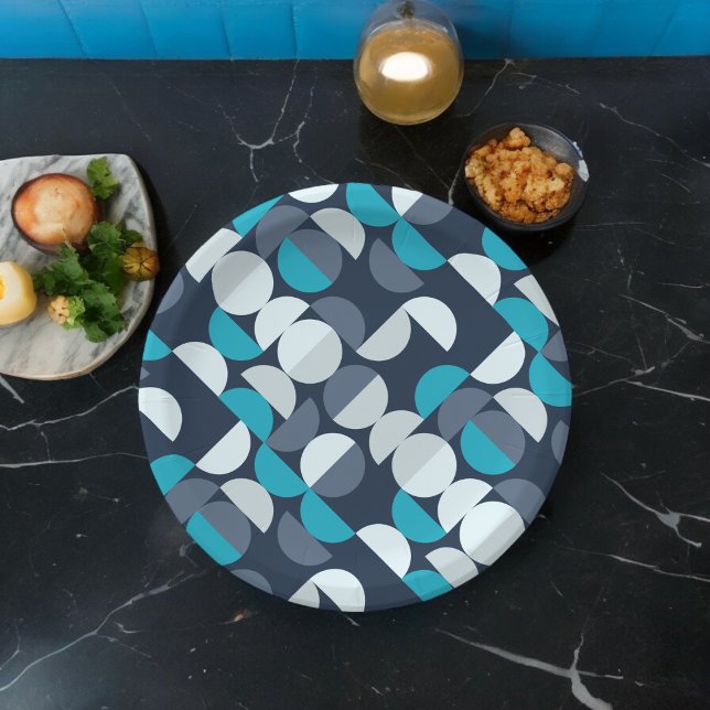 Semi-Circle Art Paper Plate (semi-circle bauhaus style,birthday,wedding,baby shower,special occasion event paper plate party supp)