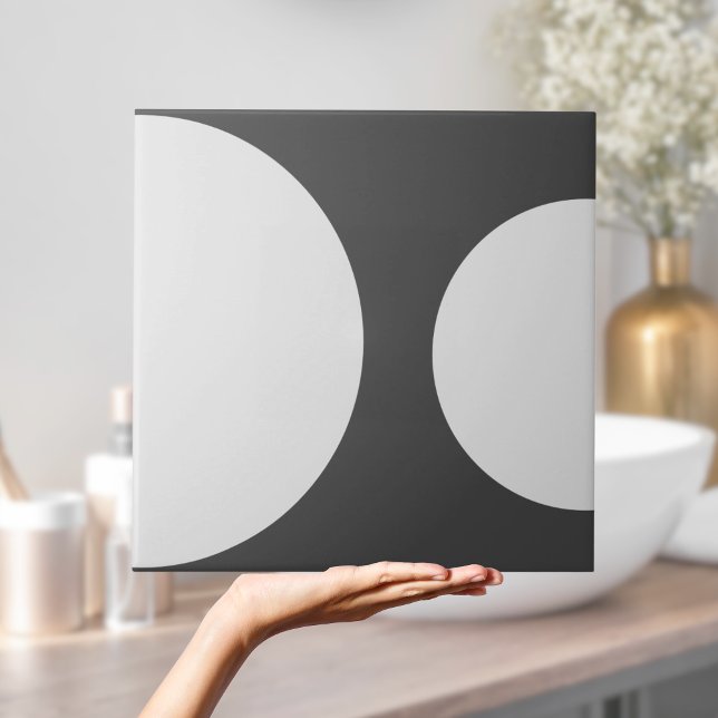 Semi Circle Modern Simple Black and White Shapes Ceramic Tile (Modern Geometric black and White Semi circles Tile)