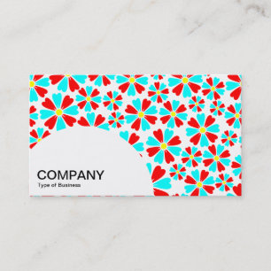 Semi-circle Panel - 8 Petals Red and Cyan on White Business Card