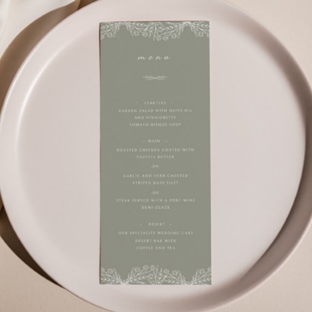 Semi Floral Sage Green Wedding Dinner Menu (Creator Uploaded)