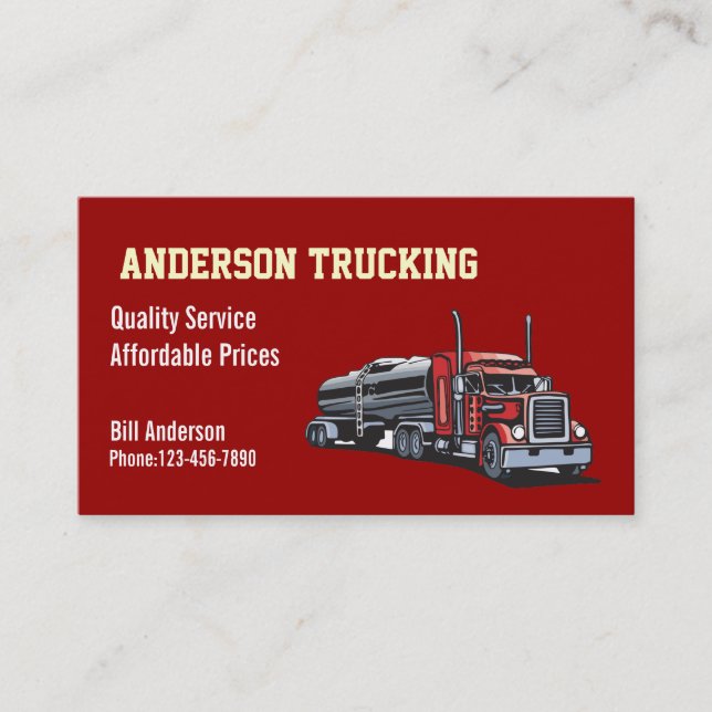 Semi Fuel Tanker Truck Business Card (Front)