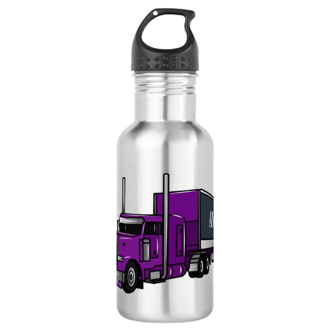 Semi-trailer truck cartoon illustration 532 ml water bottle (Front)
