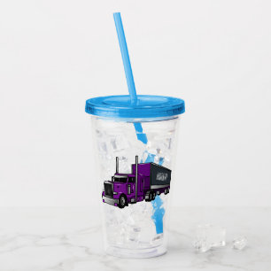 Semi-trailer truck cartoon illustration acrylic tumbler