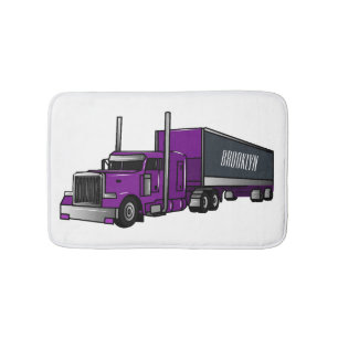 Semi-trailer truck cartoon illustration bath mat