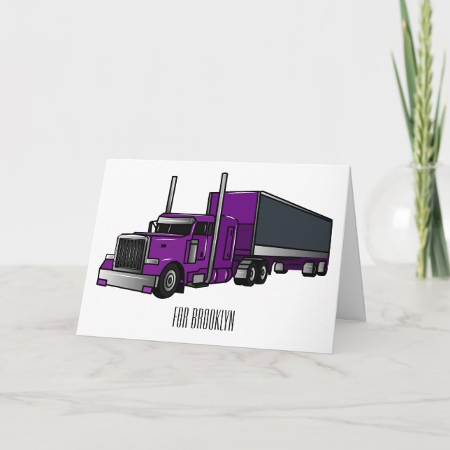 Semi-trailer truck cartoon illustration card (Front)